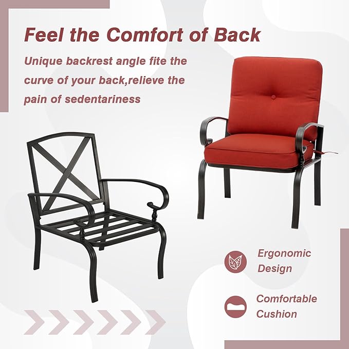2 Piece Outdoor Furniture Patio Bistro Chairs Metal Dining Furniture Set, All-Weather Garden Seating Chair (Red)