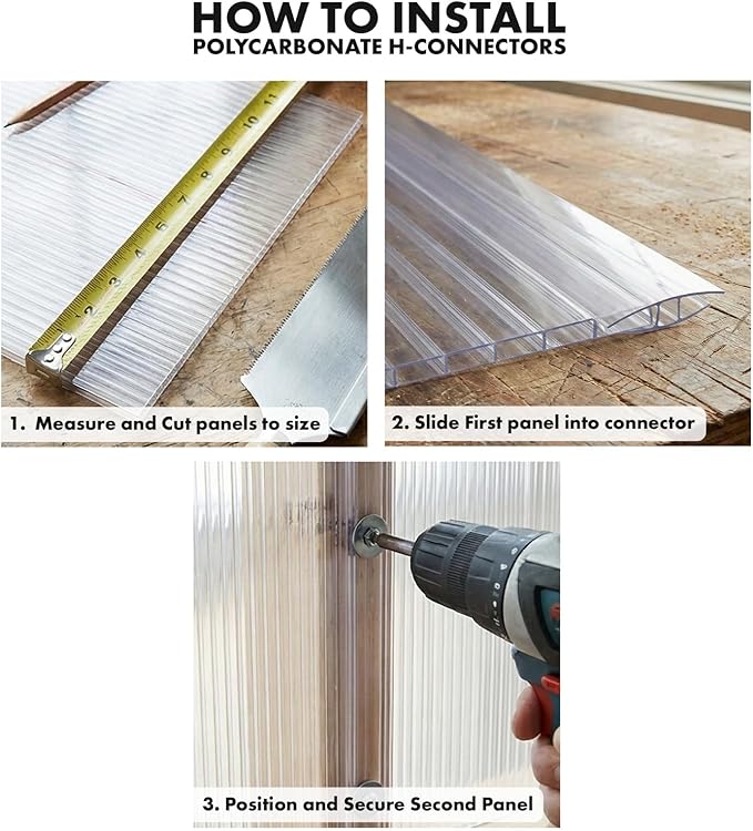 Polycarbonate Greenhouse Panels (H Connectors) - 0.2" Thick, Fit 6mm or 4mm Twin-Wall Polycarbonate Panels, Join 2 Pieces of Panels Together, 4-Foot Length, 10 Pieces (H Connectors 6mm, 4ft)