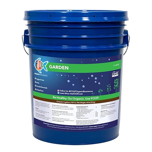 FOOP Garden - Organic Liquid Plant Food Made from Fish Manure (with Fresh Minty Scent) | Fish Fertilizer Alternative Perfect for Veggies, Herbs, Flowers, Trees, Shrubs | OMRI Listed (5 Gallons)