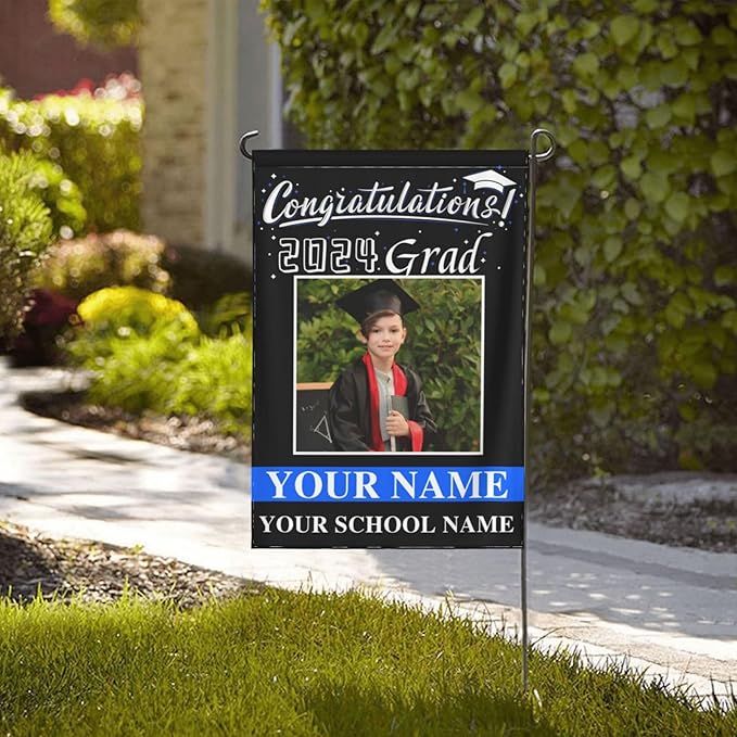 Personalized Graduation Garden Flag With Photo Name Custom Class Of 2025 Double-Sided Banner Congratulation Grad Yard Sign Outdoor Flags For Party Ceremony (Custom Graduation Flag, 12x18(in))