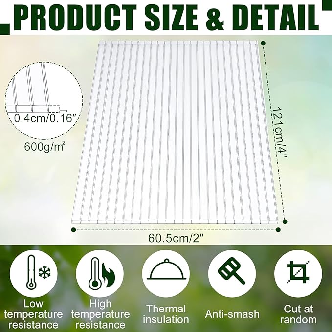 Tatuo 24 Pack 4' X 2' X 0.16'' Polycarbonate Greenhouse Panels Polycarbonate Sheets Twin-Wall Roof Panels Waterproof UV Protected Clear Corrugated Plastic Roofing for Greenhouse Replacement