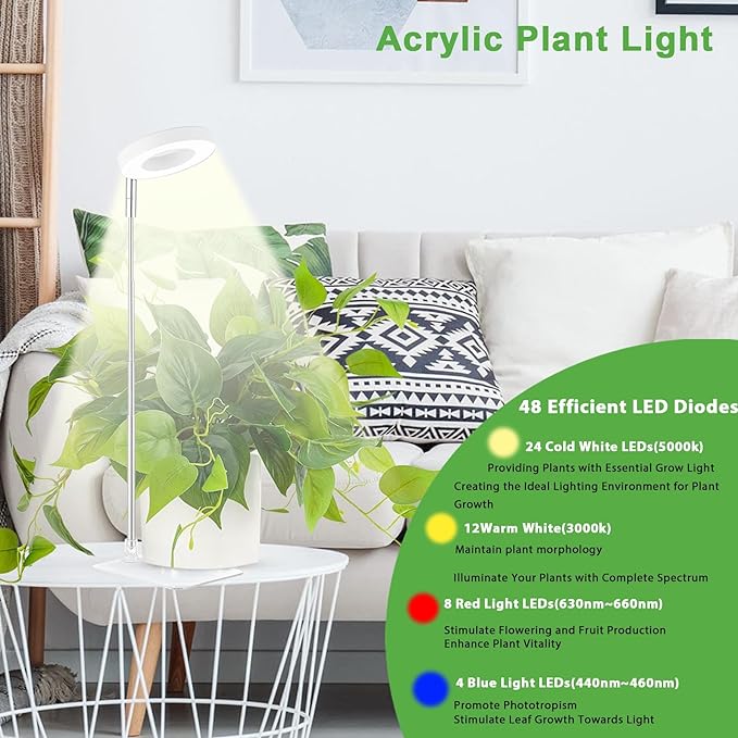 yadoker Halo Plant Grow Light, LED Growing Light Full Spectrum for Indoor Plants,Height Adjustable, Automatic Timer, 5V Low Safe Voltage,Idea for Small Plants