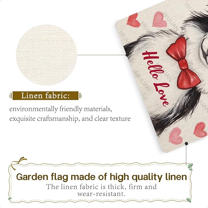 Valentine's Day Shetland-Sheep-Dog Hello Love Garden Flag, House Yard Plaid Love Heart Outside Decoration, Spring Holiday Wedding Anniversary Outdoor Small Decor 12x18(12639)