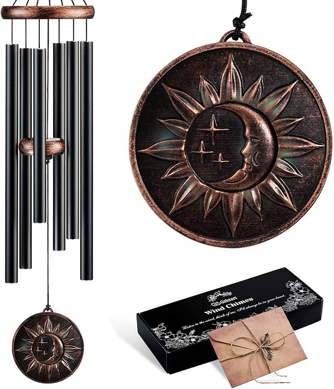 Gabzart Wind Chimes for Outside, Vintage Sun Moon Star Deep Tone Wind Chime Outdoor Clearance, Patio Porch Balcony Decoration, Garden Decor Birthday Gifts for Women Mom Grandma (34" Sun Moon Star)