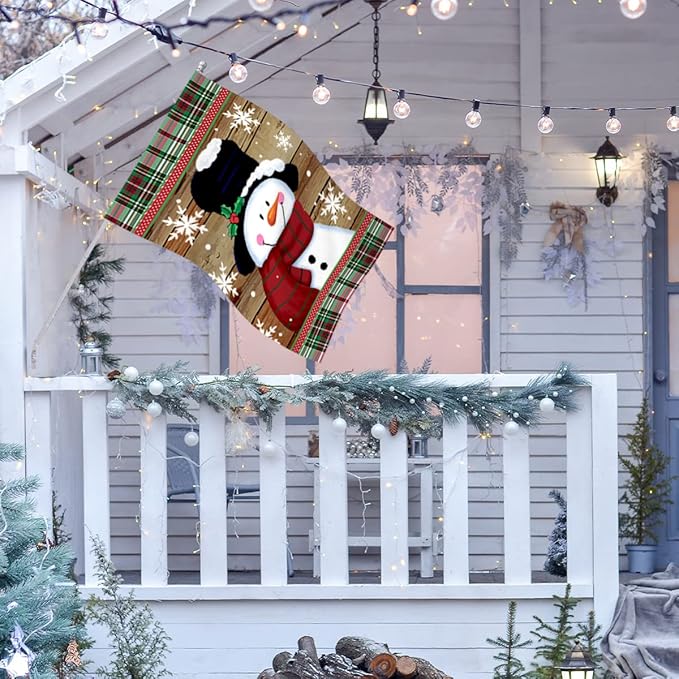 Morigins Smile Snowman with Red Scarf Outdoor Yard Flag Decorative Snowflake Winter House Flag 28x40 Inch