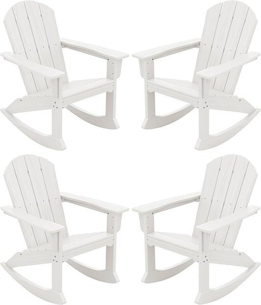 SERWALL Outdoor Adirondack Rocking Chairs of 4, All-Weather HDPE Adirondack Rocker Chair, Front Porch Rocker Chairs for Patio Lawn Porch Deck, White
