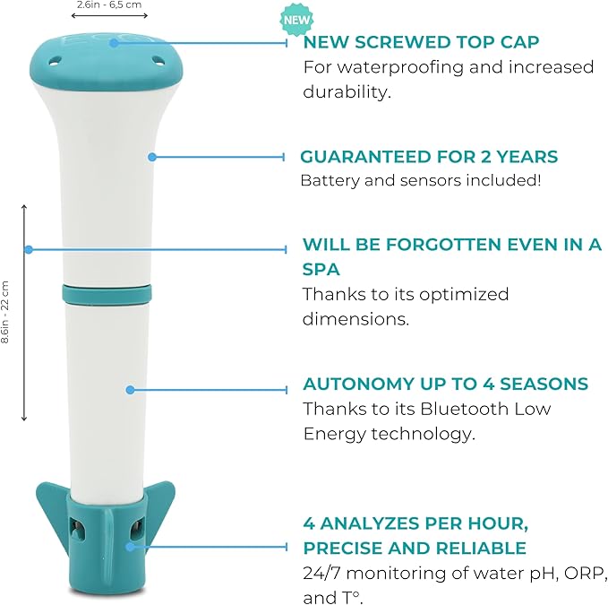 iopool Smart Water Monitor - Works for Chlorine & Bromine Pools, Hot Tubs, & Swim Spas - Gives Precise Dosage recommendations.