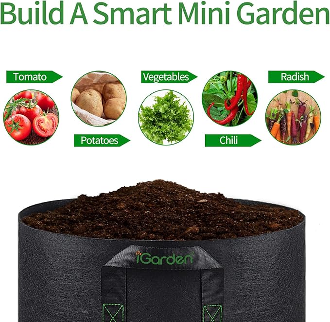Grow Bags Tall, 10 Gallon Grow Pots 6 Pack with Handles, Heavy Duty 320G Thickened Nonwoven Fabric Plant Bag for Vegetables, Black