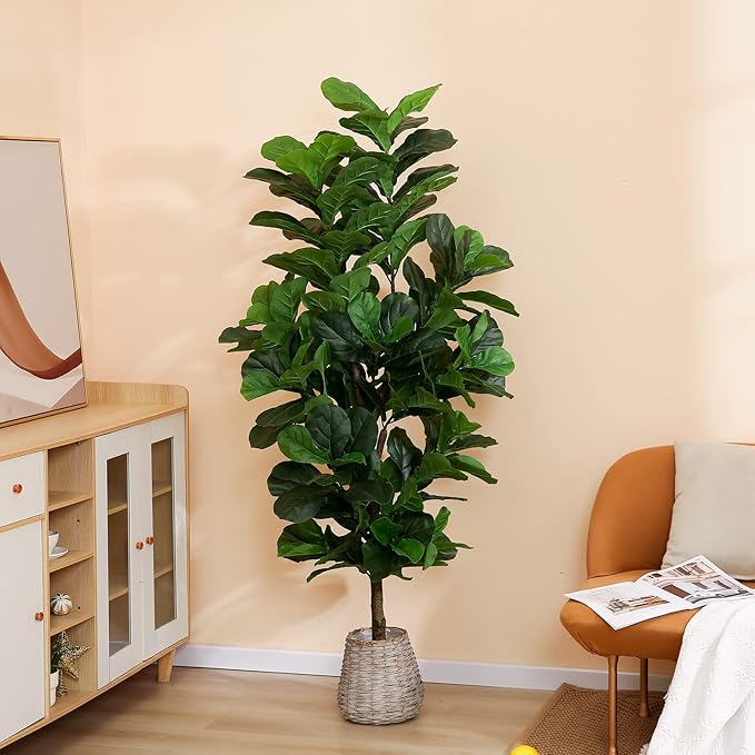 FLOWORLD Fiddle Leaf Fig Tree 6ft Tall Artificial Tree in Pot Fake Ficus Lyrata Plants with 184 Decorative Fiddle Leaves Faux Fig Trees for Home Office Living Room Decor Indoor Outdoor, 2 Pack