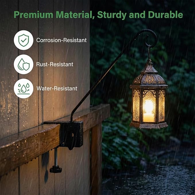 SSNEWOG 4 Pack Heavy Duty Deck Hook, 17 Inch Railing Hook, 360 Degree Swivel Plant Hanger, Solid Metal Deck Hangers for Hanging Bird Feeders, Wind Chimes, Lanterns and Flower Pots, Black