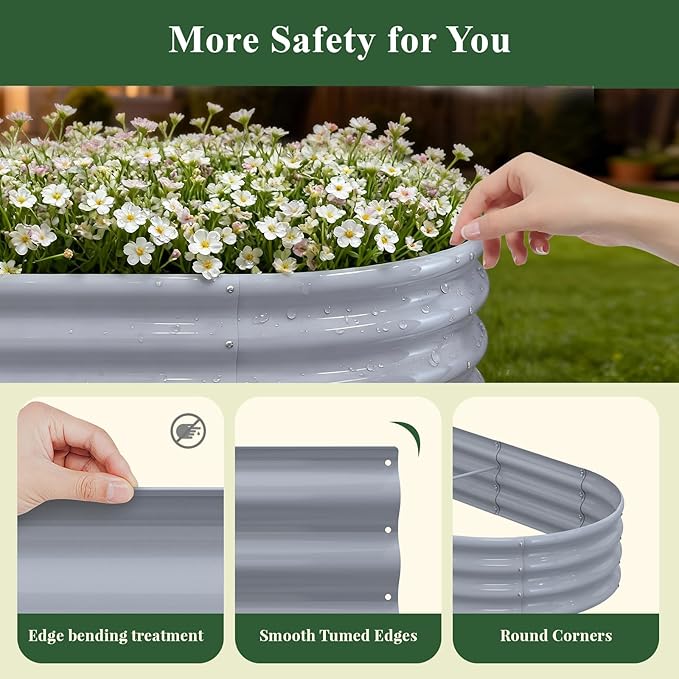 Galvanized Raised Garden Bed, 6x3x1ft Oval Metal Planter Box 2-Pack with Easy Tool-Free Assembly, Beginner & Senior Friendly, Large Outdoor Gardening Beds for Vegetables, Flowers, Herbs (Gray)