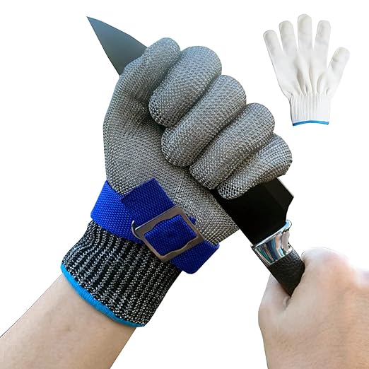 ANSI A9 Cut Resistant Gloves, Upgrade 2.0Food Grade 316Stainless Steel Wire Mesh Metal Gloves,Cutting Gloves Kitchen, Oyster Shucking, Fillet Cutting,Meat Cutting and Metal Processing(XL-1PCS)
