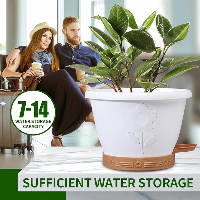 XMPBFYH Plant Pots, Flower Pots for Indoor/Outdoor Plants, Self Watering Plastic Planters Pots with Drainage Holes, Saucer & Reservoir, Decorative Nursery Planting Pots(10 Inch Set of 4)