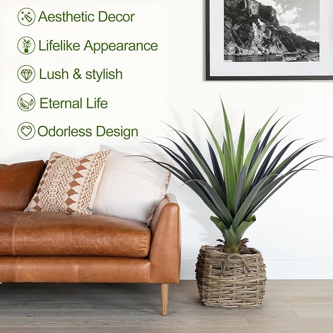 3ft Artificial Spiked Agave Plant, 36" Faux Agave Plants Indoor Small Floor Plant Perfect for Front Porch, Patio, Indoor Outdoor Home, Office Decor 1pcs