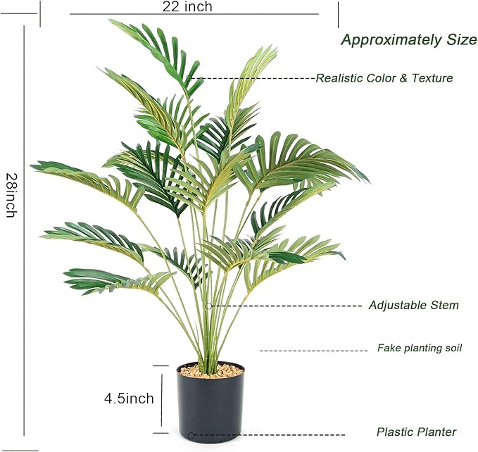 iAngeTou 2Pcs 28" Artificial Palm Trees in Pot - Faux Areca Plants for Indoor & Outdoor Decor, Perfect for Home, Office, Living Room, Kitchen, Balcony | Ideal Housewarming Gift