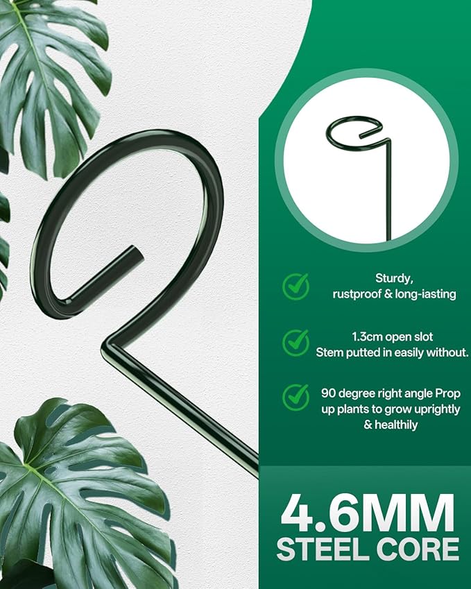 Breeze Touch 6 Pack Plant Stakes, 16 Inch Plant Support Stakes with 15 Twist Ties, Plant Sticks Support, Flower Stakes for Plants Peony, Tomato Seedling, Marigold, Amaryllis, Sapling, Coreopsis