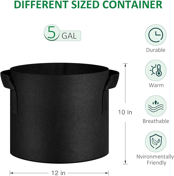 JNYONG 24-Pack 5 Gallon Thickened Non-Woven Grow Bags, Aeration Fabric Pots with Handles
