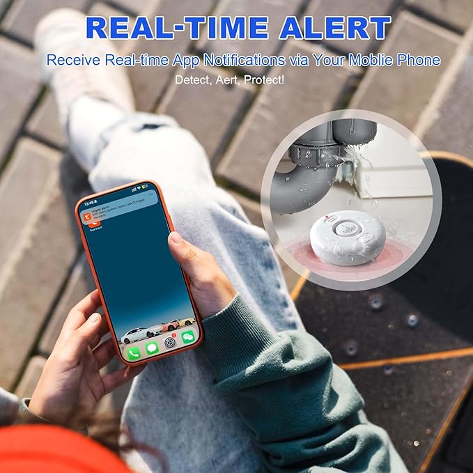 WiFi Water Leak Detectors for Home 3 Pack, Wireless Smart Water Leak Sensor, 120dB Adjustable Water Sensor Alarm Leak Detector, APP Alerts, 3 Water Sensors & 1 Hub for Kitchen, Bathroom, Sink, Laundry