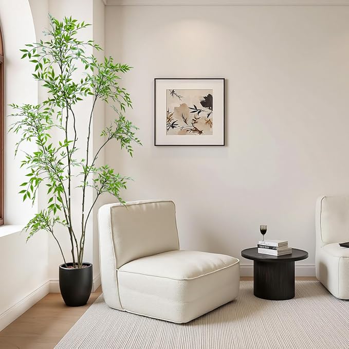 Artificial Nandina Domestica Tree, 7ft Tall Indoor Plant, Potted Faux Greenery with Natural Stems