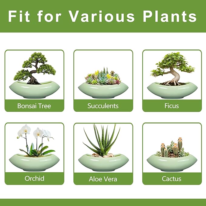 Teagas Ceramic Bonsai Pots - Large Succulent Planter 18 Inch Plant Pot Indoor Succulent Pot with Drainage Hole Outdoor Planter Bonsai Tree Pot for House Home Garden Decor Green