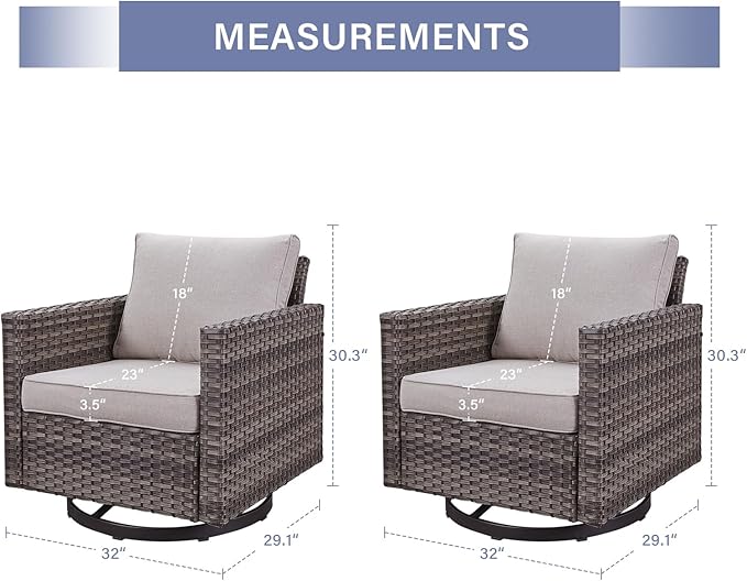 Outdoor Patio Swivel Rocker Chairs - Wicker Patio Swivel Rocking Chairs Set of 2 with Waterproof Wicker,Comfortable Cushions and Sturdy Metal Frame for Outside Porch Deck Backyard(Mixed Grey/Beige)