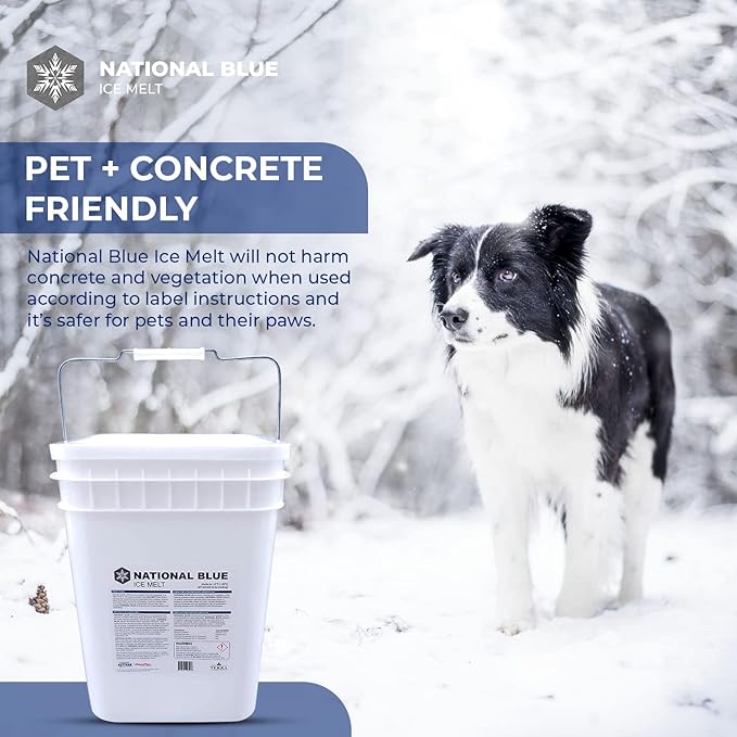National Blue Ice Melt and Snow Salt 35lb Bucket - Fast Acting Ice Melter - Pet, Plant and Concrete Friendly, Environmentally Safe - Free of Magnesium Chloride - Melts to -15°F