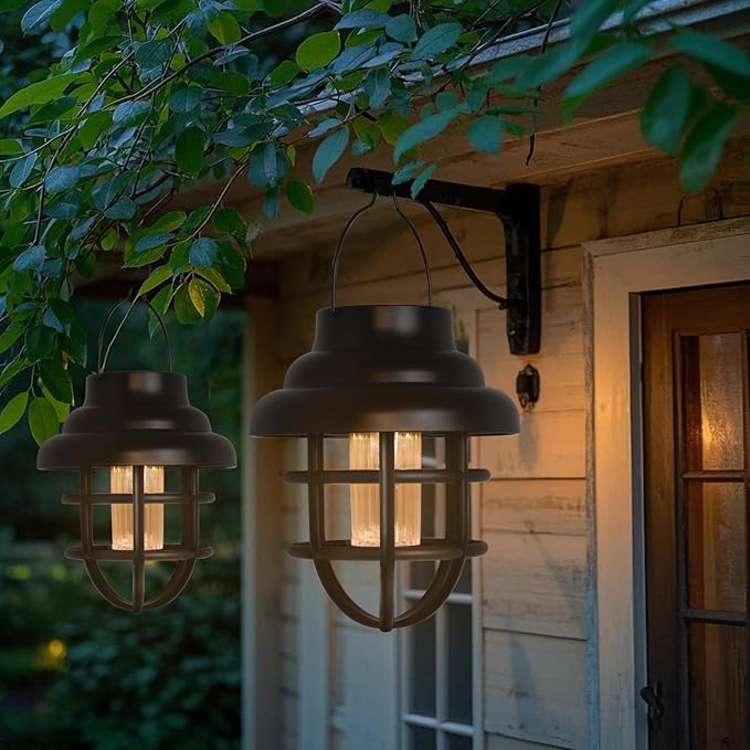 Solar Lantern Outdoor Hanging Lights,2Pack Garden Waterproof Decorative Solar Powered LED Landscape Lanterns with Retro Design for Patio,Yard and Pathway Holiday Decor for Women Mom
