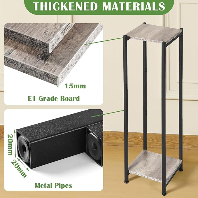 Dipion Extra Tall Plant Stand Indoor,40 Inch Plant Stands,2 Tier Metal Plant Stand with Heavy Duty Wood,Greige and Black