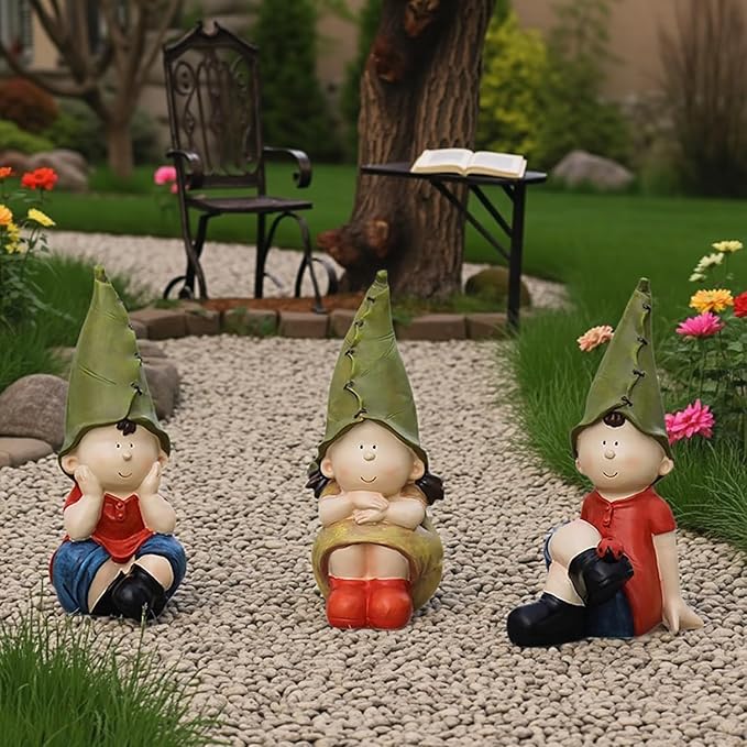 Garden Gnome Decorative Figurines, Set of 3,Flower Gnomes Ornaments Decor Summer Outdoor Figurines, Yard, Flower Bed Garden Gifts for Women, Mom