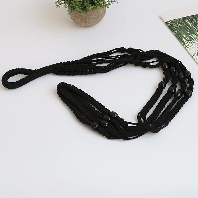 BlueMake Macrame Plant Hanger Indoor Hanging with Wood Beads Macrame Planters No Tassel for Indoor Outdoor Boho Home Decor 35 Inch (Black,1pc)