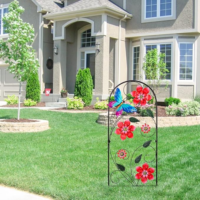 YEAHOME 34inch Decorative Garden Stakes, Outdoor Garden Decor Metal Flower Butterflies Spring Gardening Decor Art Yard Signs, Outdoor Decorations for Patio Outside Yard Lawn