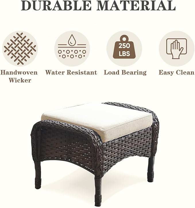 Belord Patio Rocking Chairs Furniture Set - 5 Piece Outdoor Wicker Furniture Sets with Ottomans, Small Patio Conversation Sets with Wicker Rocking Chairs Brown/Beige