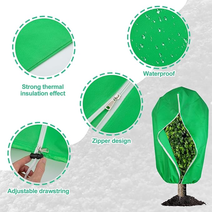 NONMON 4 Pack Plant Covers Freeze Protection 31.5" x 47" - 2.2oz Trees Covers Frost Blanket Plant Frost Cloth for Outdoor Plants Shrubs Flower Fruit with Zipper Drawstring Green