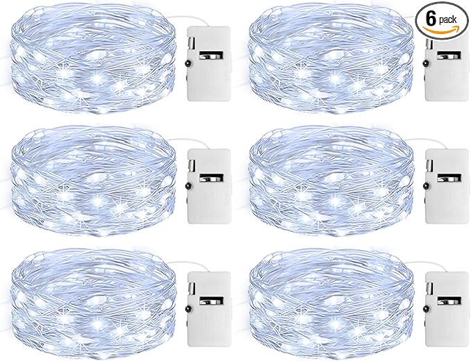 6 Pack Fairy Lights with Timer Battery Operated, 3 Modes 7ft Mini Twinkle Lights Waterproof, 20 LED Bulk String Light for Mason Jars Christmas Decoration Wedding Table Centerpieces,Cool White