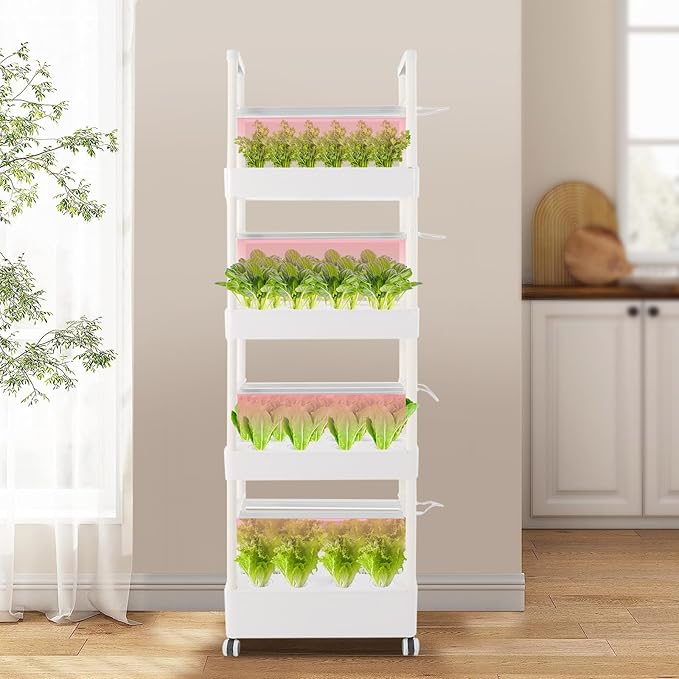 Hydroponics Growing System with LED Growth Lights and Water Pump, 4 Layers Hydroponic Vegetable Growing Kit 56 Sites for Fruits, Vegetables, Herbs