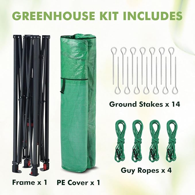 EAGLE PEAK 6x6 Portable Pop Up Greenhouse, Patented Center Lock Easy One Person Setup, Walk-in Outdoor Greenhouse with Gable Roof, Weight Bags, Zippered Doors & Windows, Green