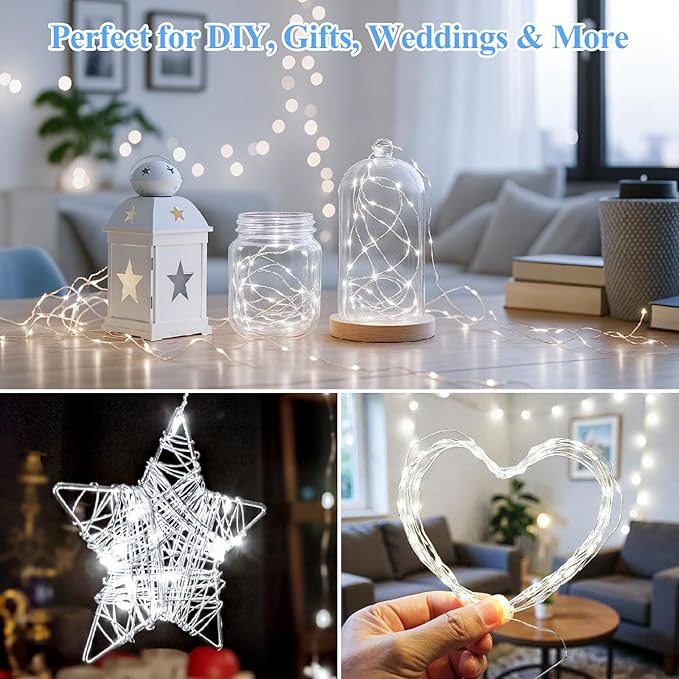 Lakumu 6-Pack Fairy Lights Battery Operated String Lights-7FT 20 LED,Waterproof Silver Wire Firefly Lights for Mason Jars DIY Bedroom Wedding Party Centerpiece Table Decor,Cool White
