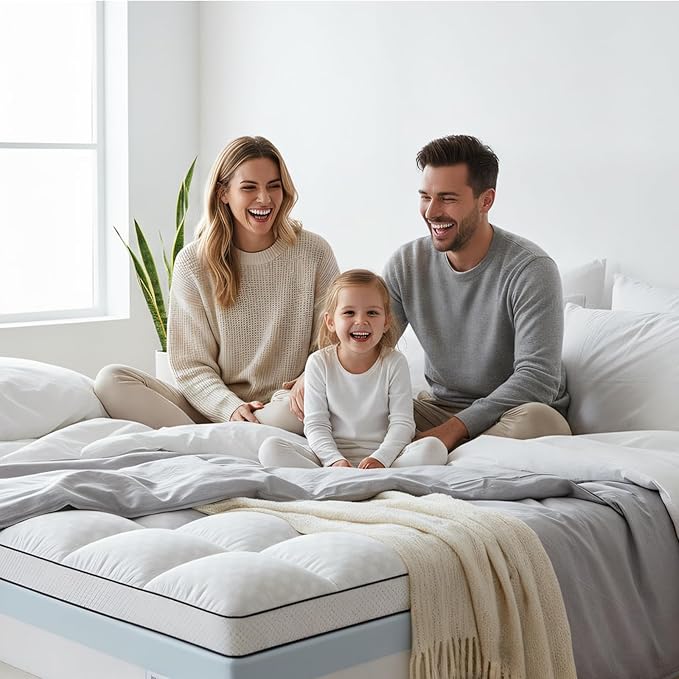 California King Size Dual Layer 4 Inch Memory Foam Mattress Topper, 2 Inch Gel Memory Foam and 2 Inch Pillow Top Mattress Pad Cover, Thick Soft Bed Topper Medium Support for Back Pain, White