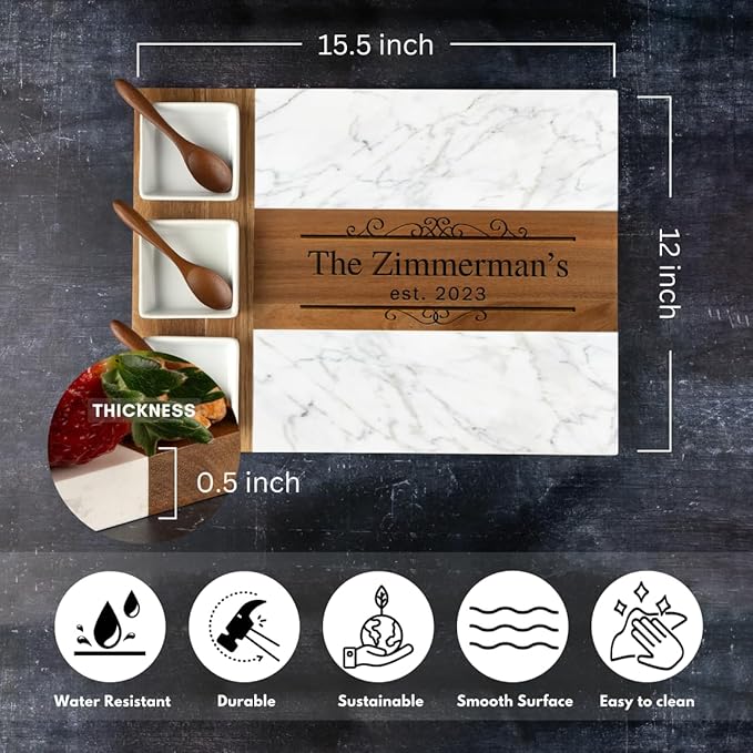 Personalized Charcuterie Board Set, Custom Engraved Marble Cheese Board with Knife Set, Wedding Gift for Couples, Monogrammed Bridal Shower & Housewarming Gift