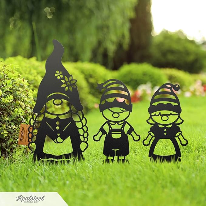 RealSteel Build Your Gnome Family Garden Stakes – Custom Metal Yard & Lawn Decor – Farmhouse Outdoor Garden Gnomes – Choose Your Set - Unique Gift - Grandpa