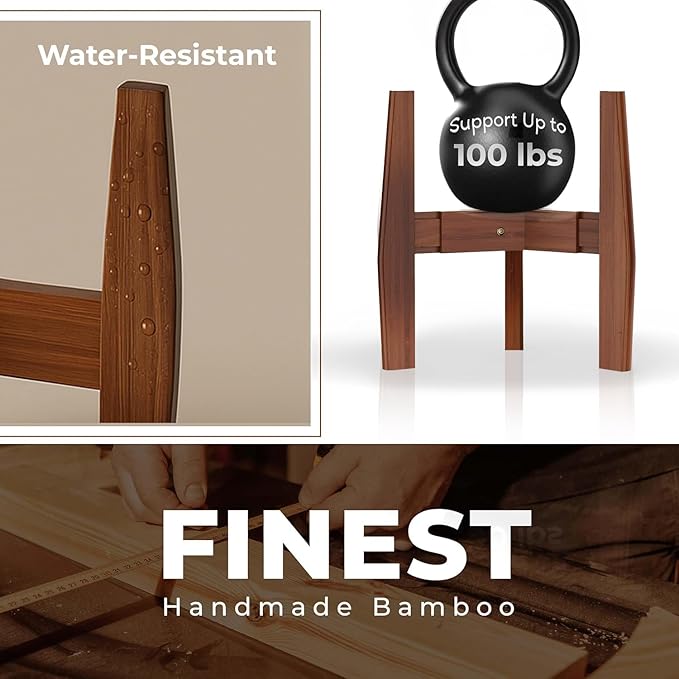 ROCCA 2-Tier Adjustable Width 8" to 12" Stackable Bamboo Tall Plant Stand Indoor, Corner Wood Plant Stand, Wooden Plants Holder, Plants Stands Indoor, Modern Pedestal Tables for Multiple Pots