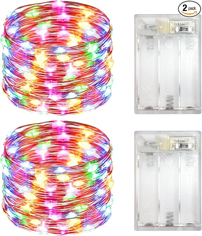 with Timer Function Battery Operated Dewdrop Led Lights,Mini Fairy Lights for Home Parties Christmas/Halloween Holiday Decoration,6 Hours on/18 Hours Off,30 LEDs,10 Feet (Multi Color, 2)