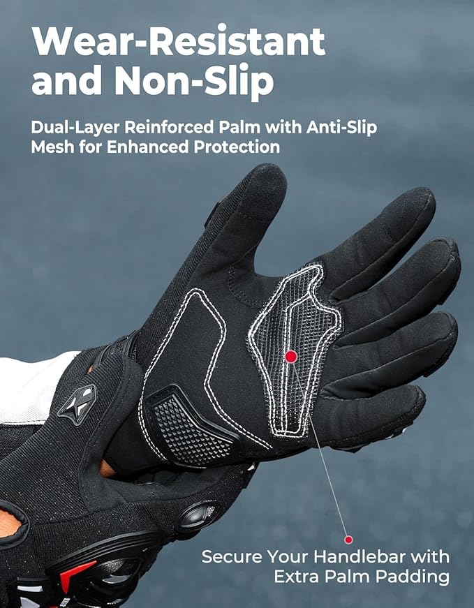 KEMIMOTO Motorcycle Gloves for Men, Touchscreen Cycling Gloves for Outdoor Sports On-Road Off-Road Mountain Motorcycle Motorcross Motorbike Dirt Bike Bicycle Racing ATV UTV