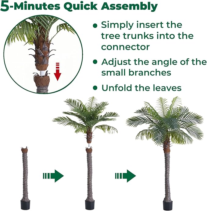 FloraFairy 6FT Artificial Coconut Palm, Faux Coconut Silk Palm Tree, Tropical Fake Trees for Indoor Outdoor, Large Sago Palm Plant for Home Office Garden Patio Poolside, 1 Pack