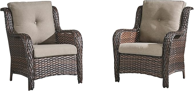 HUMMUH 5 Pieces Patio Bistro Set Wicker Patio Chairs Set of 2 with Ottomans and Side Table Rattan Outdoor Furniture Conversation Set for Yard,Garden,Porch…