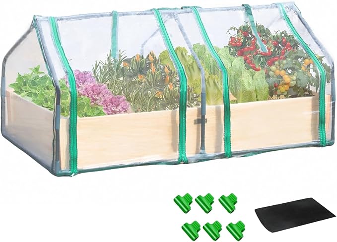 4x2ft Raised Garden Bed with Greenhouse Cover,Wooden Planter Box with Clear PVC Cover & Dual Roll-Up Windows,Outdoor Elevated Garden Box for Vegetables/Herbs/Flowers,Patio,Balcony,Backyard