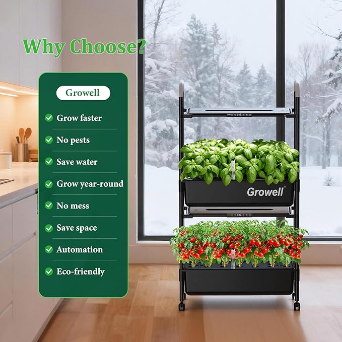 Hydroponics Growing System Kit, 54 Pods Vertical Indoor Herb Garden with Smart LED Grow Light, Auto Circulating Water Pump Each Tier, 28L Hydroponic Gardening Systems for Ideal Gifts (Black)