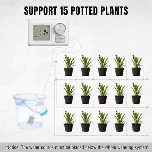 Raddy WS-6 Automatic Plant Waterer, Indoor Plant Watering System for 15 Potted Plants, Programmable Water Timer with LCD Display, USB Power, Water Shortage Alarm for Balcony Greenhouse