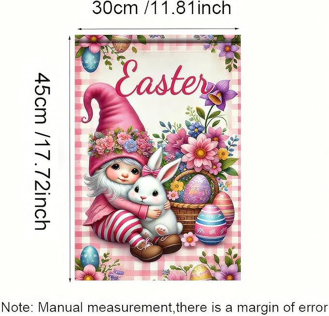 Easter Garden Flag 12x18 Inch Double Side Cute Girl Outdoor Decoration Yard Flag Welcome Easter Farmhouse Garden Flag Bunny and Flowers Outdoor Home Display Flag