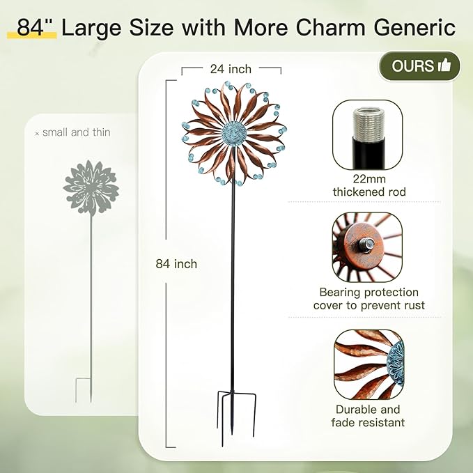 Lariander Wind Spinners Outdoor Metal Large with Stake- 84'' Wind Spinners for Yard and Garden - Windmill for Yard - Ideal Gift Metal Yard Art for Family, Friends, Garden Lovers (Willow Leaf)
